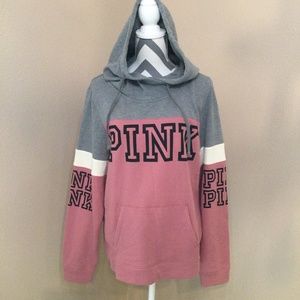 Victoria’s Secret Pink Gray White Pink Pullover Hoodie - Size Large - Excellent